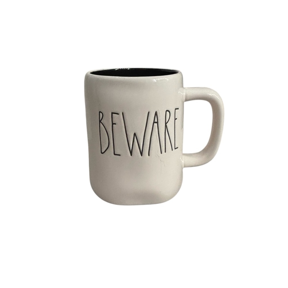 Rae Dunn ceramic cream Halloween spooky beware coffee tea gothic drinking mug